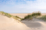 Fototapeta Łazienka - dunes and beach on dutch island of texel on sunny day with blue sky