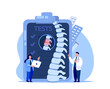 Vertebrologist Orthopedics Scientists Doctors Examine Back Spine Pain,Slipped Disk,Osteochondrosis,X Ray Radiography,Rontgen Tests.Clinical Investigation.Medical Council Diagnostic.Vector Illustration