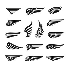 eagle wings. army minimal logo, wing graphics icons. abstract retro black falcon bird badges, isolat
