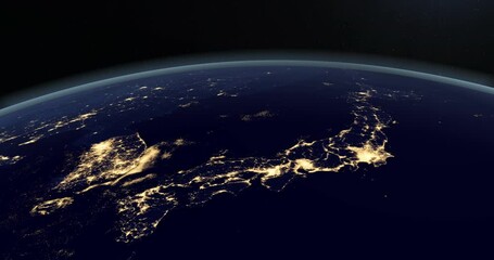 Wall Mural - Japan island in the night in planet earth from outer space