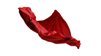 Wall Mural - 3d render, abstract red cloth falling. Silk drapery flies away. Fashion clip art isolated on white background