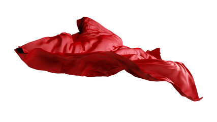 Wall Mural - 3d render, abstract red fabric falling. Fashion clip art isolated on white background. Silk scarf flies away