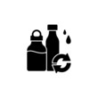 Water bottles refill black glyph icon. Eco friendly package for drinks. Glass bottles. Reusable products to reduce carbon print. Silhouette symbol on white space. Vector isolated illustration