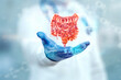 © Aliaksandr Marko - The doctor looks at the hologram of the intestine, checks the test result on the virtual interface and analyzes the data. Ulcer, surgery, innovative technologies, medicine of the future.