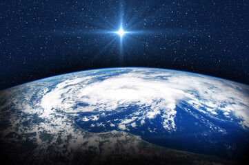 Canvas Print - Christmas star over the Earth. Christmas of Jesus Christ. Elements of this image furnished by NASA