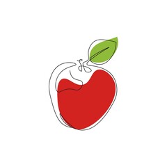 Poster - Red apple illustration. One line apple art. Single line fruit