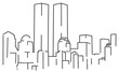 Patriot day in USA. Twin towers. Hand drawn world trade center. One line drawing towers. New York city in line art.