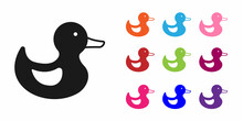 Black Rubber Duck Icon Isolated On White Background. Set Icons Colorful. Vector