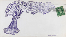 Vintage Retro Alt Old Envelope Umschlag Benutzt Used Slogan Werbung Advertisement Advertising Lila Purple Fächer Fan Delineator Mode Fashion 1901 New York Usa Amerika America Briefmarke Stamp Grün