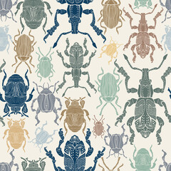 Wall Mural - Seamless vector pattern with decorative colorful cartoon retro bugs