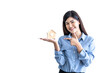 © Anatta_Tan - Asian attractive business woman show and holding home model On white isolated background, to business and real estate investing concept.