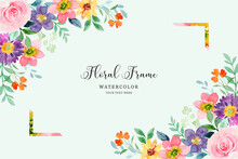 Colorful Floral Frame Background With Watercolor