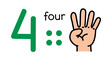 4, Kids hand showing the number four hand sign.