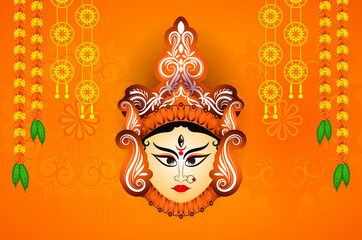 Wall Mural - Durga Mata and Flowers Design