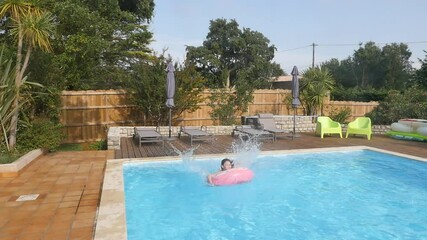 Sticker - pretty young girl diving and jumping in a swimming pool