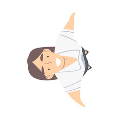 Sticker - Smiling Business Woman Character Looking Up Above View Vector Illustration