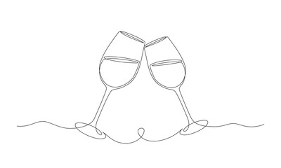 Aufkleber - Continuous one line drawing of two glasses of red wine. Minimalist linear concept of celebrate and cheering. Editable stroke Vector illustration