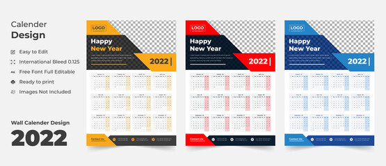 Wall Calendar 2022, Wall calendar design template for 2022, simple, clean, and elegant design Calendar for 2022,2022 wall calendar template design, Wall calendar 2022.