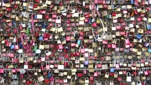 A closeup of the beautiful love locks at Hohenzollern Bridge in Cologne, Germany on a bright afternoon