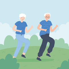 Poster - cute old couple running