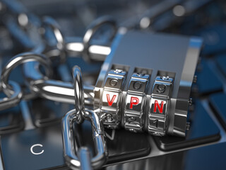 Leinwandbilder - VPN network security internet privacy encryption concept. Lock with VPN code on laptop keyboard.