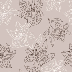  Beautiful floral pattern. Large lilies vector illustration. Botanical design for interior, fabric, fashion, packaging.
