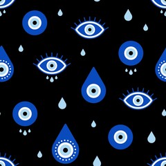 Wall Mural - Evil eyes seamless pattern. Vector texture of protection talismans. Line art.  Abstract background. Trendy texture for print, textille, packaging.