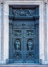 Saint Petersburg, Russia - November 2020 - The Northern Door Of Saint Isaac's Cathedral Representing The Resurrection Of Christ In St. Petersburg