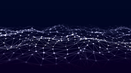 Wall Mural - a wave of dots and lines of network connection. technological background. 3d rendering.