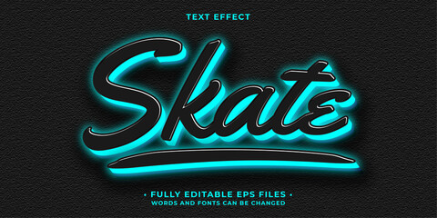 Wall Mural - skate neon glowing text effect editable eps cc