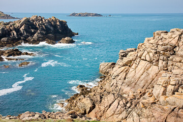 Sticker - Landscape of rocks surrounded by the sea in Bryher, the Isles of Scilly, the UK