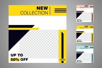  New set of editable minimal banner templates. Suitable for social media posts and web or internet ads. Vector illustration with photo college.