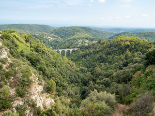 Sticker - view on the hills and viaduct in the French Riviera back country