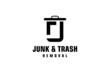Letter J for junk removal logo design, environmentally friendly garbage disposal service, simple minimalist design icon.