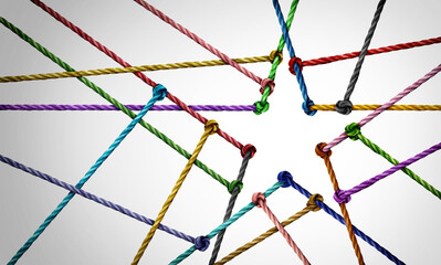 Fototapete - Star team concept as a business metaphor with a connected group of ropes shaped as a winning symbol representing diverse unity or diversity partnership and support network