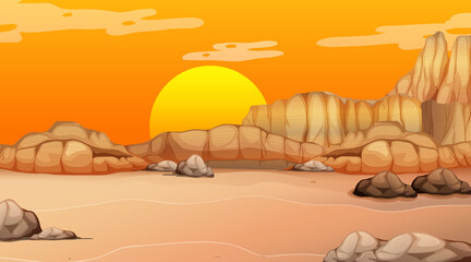 Empty desert forest landscape at sunset time scene