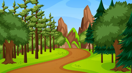 Sticker - Forest scene with various forest trees and walkway lane path