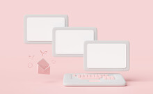 Grey Laptop Computer With Envelope Isolated On Pink Background,sending,receiving Email Marketing Concept 3d Illustration Or 3d Render