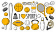 vector illustration - sporting goods, sports items - balls, rackets, dumbbells, jump ropes, bats. trend illustration in flat style