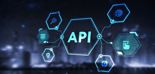 API - Application Programming Interface. Software development tool. Business, modern technology, internet and networking concept