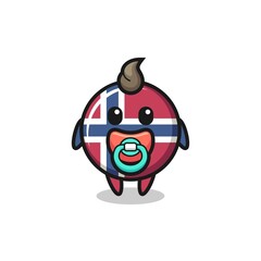 Sticker - baby norway flag badge cartoon character with pacifier