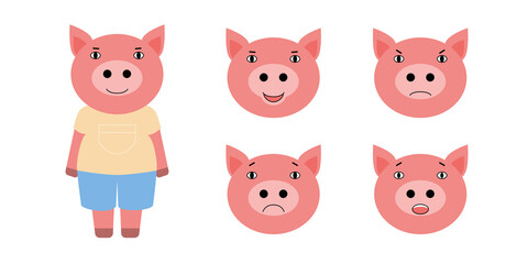 Wall Mural -  different emotions of pig