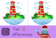 child Game. find the difference. Lighthouse.