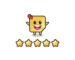 the illustration of customer best rating, sticky notes cute character with 5 stars