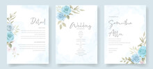 Invitation Card Design With Soft Blue Floral Ornament