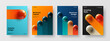 Unique company brochure vector design layout bundle. Multicolored realistic balls poster template collection.