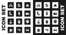 Set Mountains, Meteorology Thermometer, Waterproof Rubber Boot, Medal, Ice Hockey Goal, Skates, Hockey Mask And Winter Athlete Icon. Vector
