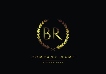 Alphabet letters BR monogram logo, gold color, luxury style