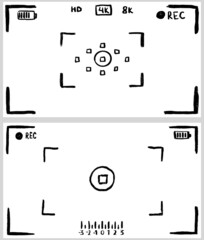 Camera Frame viewfinder screen doodle mockup. Simple hand drawn video camera viewfinder. Sketch camera rec interface template.