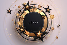 Abstract Black And Gold Circle Background With Stars